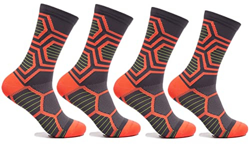 HULG Radsocken Herren,4 Paar Fahrrad-Socken, Lang, Atmungsaktiv, Rennrad, Mtb, Für Herren & Damen,Damen & Herren Laufsocken Funktionssocken Wandersocken Stoßabfedernd