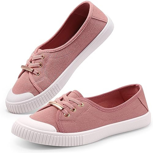 Harvest Land Womens Canvas Shoes Ladies Fashion Plimsolls Soft Trainers Low Top Slip on Sneaker Pink 8