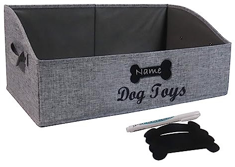 Brabtod Large Dog Collapsible Toy Storage Bin - Fabric Trapezoid Basket for Organizing Toys, Blankets, Leashes, Clothing - Can be Personalized - Gray