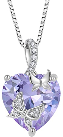 FJ Schmetterling Kette Damen 925 Sterling Silber Alexandrit Kette Juni Geburtsstein Halskette Herz Anhänger Schmuck Geschenke für Frauen Mutter Freundin Mama