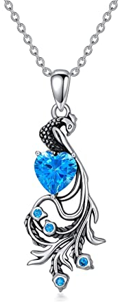 LONAGO Pfau Halskette 925 Sterling Silber Pfau mit Blauem Herz Anhänger Halskette für Frauen