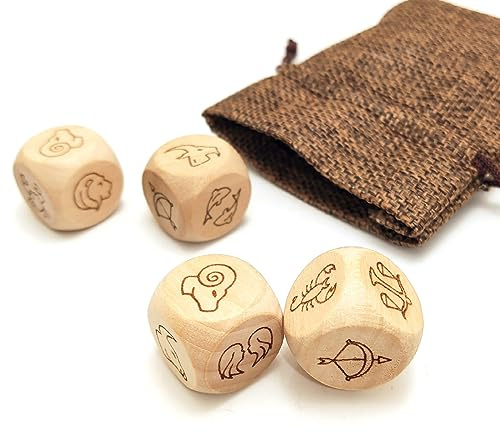 Kreatives Sternzeichen-Würfel-Set aus Holz, 4 Stück, 2 Paar, 12 Konstellationssymbol-Muster, Würfel für Tarot-Spiel, Wahrsagungszubehör (Version 2 (2 Paar))