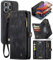 ANROD Leather Flip Wallet Case for iPhone 15 Pro, Detachable Back Shell Magnetic Closure 2-in-1 Shockproof Zipper Purse Cover for iPhone 15 Pro, with Card Slots (Black)
