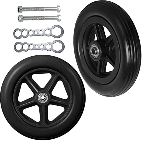BEdaw 2 Stück Rollstuhl-Vorderräder Ersatz, 7 Zoll 8 Zoll Vorderrad Vollreifen, 5/16 Zoll (8 Mm) Achse, 2-3/8 Zoll (60 Mm) Nabenbreite, Ersatzräder, Mit Schraubenschlüssel/Black/200Mm(8 Inch)