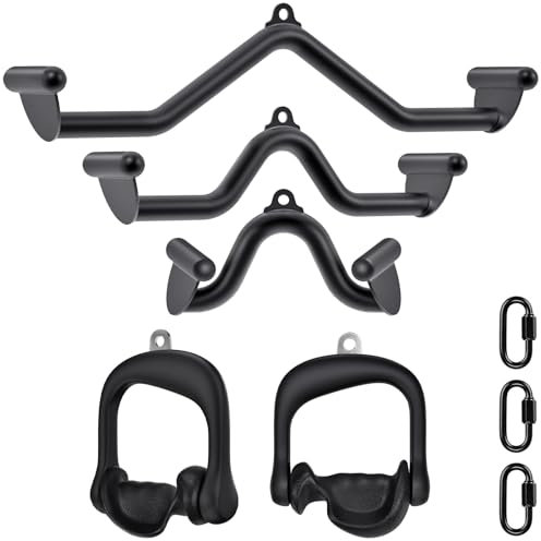 SELEWARE Multifunction-Grip LAT Pull Down Bars W/Ergonomic D Handles Heavy Duty Steel Tubing Structure Home Gym Workout Attachments Triceps Press Down Bar for Cable Machine Size M