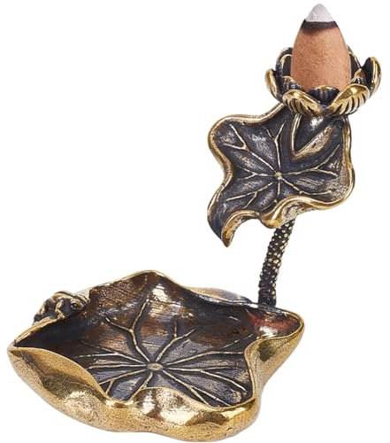 GORGECRAFT Porte-Encens à Reflux en Forme de Lotus en Bronze Antique avec Cascade de Grenouille Brûleur D'Encens en Laiton pour la Méditation Le Yoga la Maison Le Salon Le Bureau Décoration