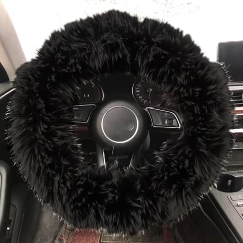 Lenkradbezug Auto Plüsch,universelle 15-Zoll Winter Wolle Soft Lenkradabdeckung für Damen und Mädchen,Auto Innenausstattung Zubehör 38cm Schwarz