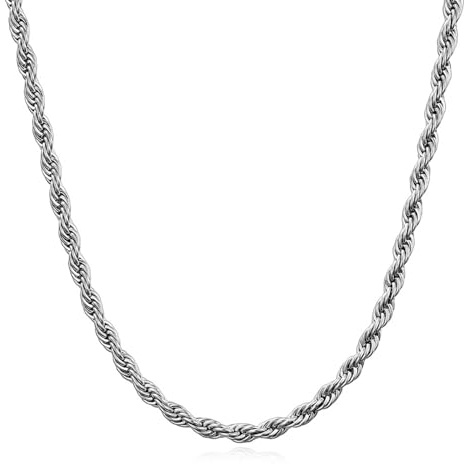 JENCVNL 2/3/4/5/6mm Catena a corda intrecciata, Collana a catena in acciaio inossidabile e argento per uomo e donna, regalo per compleanno, anniversario, Natale, lunghezza 46-66cm