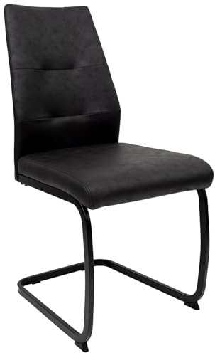 TRISENS Moderne Esszimmerstühle Lederoptik gepolsterte Freischwinger mit robustem Metallgestell Pflegeleichte Schwingstühle mit atmungsaktiver Oberfläche, Auswahl (Schwarz, 1 Stück)