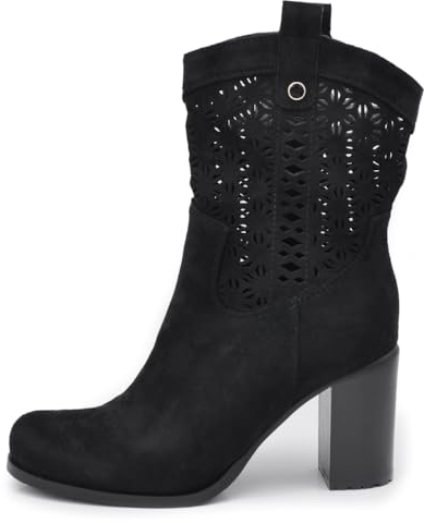 IF Fashion Stivali Stivaletti Tronchetti da Donna Traforato Camoscio Sintetico Con Tacco XG115 nero N.38