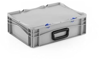 DIE BOX FABRIK Robuster Eurobehälter mit Tragegriff & Scharnierdeckel | Stapelbarer Kunststoffkoffer für Lager & Transport | Aufbewahrungsbox für Werkzeuge, Logistik & Industrie (400x300x133 mm)