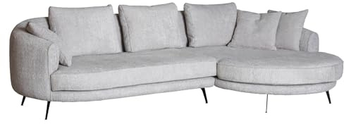 Home4You Ecksofa - 296 x 148 cm - Silbergrau - Schwarz - Webstoff - Metallfüße