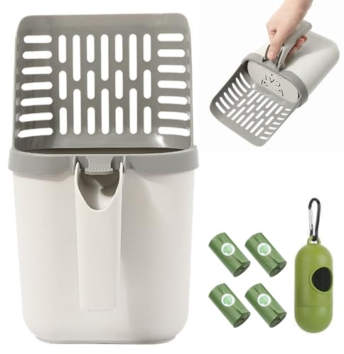 WIGUROE Pelle à litière pour chat avec support, pelle avec 60 sacs de recharge et poubelle, pelle portable amovible pour litière agglomérante (gris)