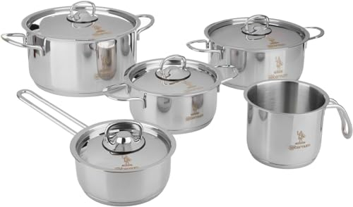Avilia Set di 9 Pentole in Acciaio Inox - Batteria di Pentole con Casseruole e Coperchi in Vari Diametri, Adatti per Tutti i Piani Cottura