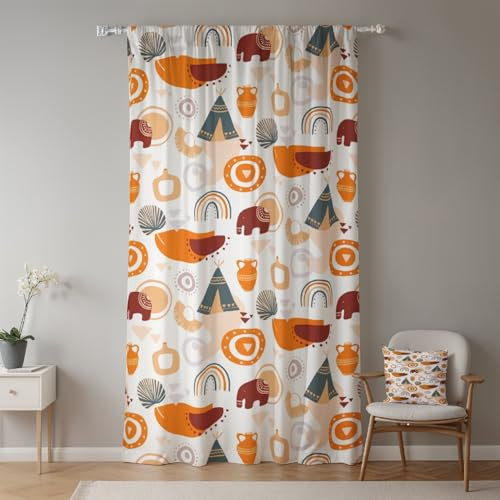 ggaimwf Boho-Kinderzimmervorhänge Tierelefant Regenbogen Moderner Hippie Bleistiftfalte Gemusterte Vorhänge Raumteiler Babyvorhänge für Kinderzimmer Schulen Schlafzimmer 1 Stück 135x175cm