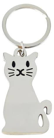 KuqitsBai Metall-Schlüsselanhänger mit Katze oder Hund Muster, Schlüsselring Edelstahl Organizer für Unisex (Katze)