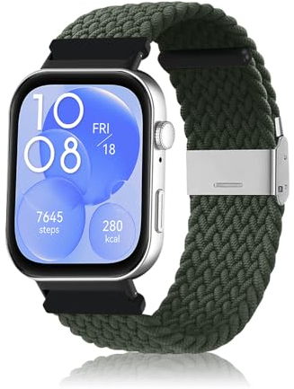 MiRowy Cinturino Compatibile conHuawei Watch Fit 3 Cinturino, Nylon Watch Bands Regolabile Intrecciato Cinturino per Huawei Watch Fit 3 - Verde