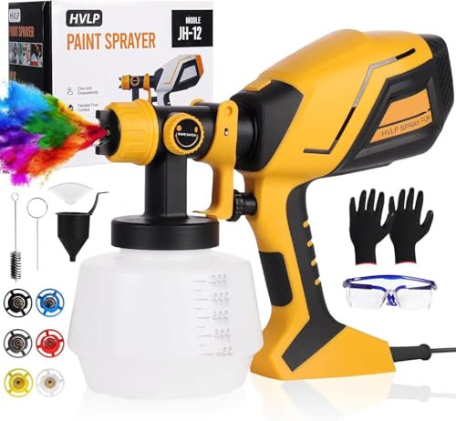 LiveGo Pistola a Spruzzo Elettrica HVLP 750W con 6 Ugelli in Rame, 3 Modalità di Spruzzo Regolabili, Flusso e Angolo di Spruzzatura Regolabili, per Verniciatura Interna ed Esterna, Capacità 1200ml