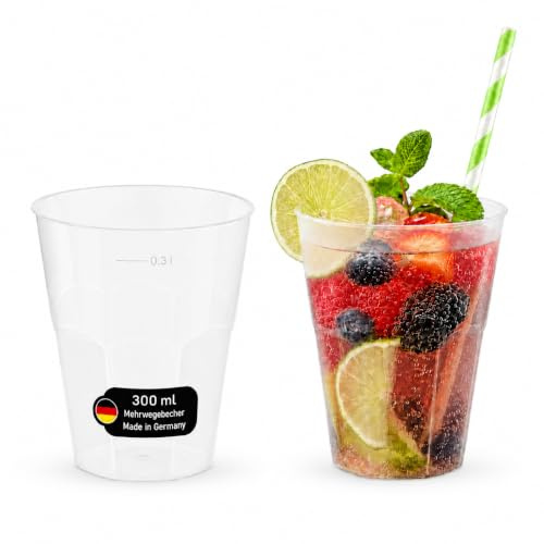 DeinPack 450 Mehrweg Cocktailbecher 300ml Made in Germany mit Eichstrich | 450 Stück, Made in Germany, wiederverwendbar, mit Eichstrich, bruchsicher, spülmaschinenfest