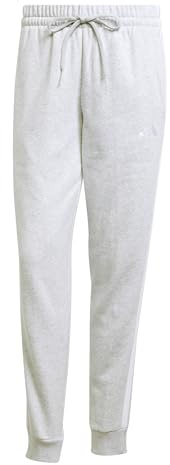 adidas Donna Essentials 3-Stripes Fleece Slim Pants, Light Grey Heather/White, XL