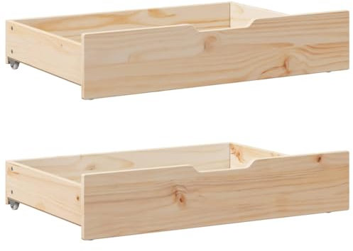 Juego de 2 cajones de almacenamiento bajo cama, caja de almacenamiento, bandeja de almacenamiento, cajones debajo de la cama, con ruedas, 2 unidades, 80 x 55 x 16 cm, pino macizo