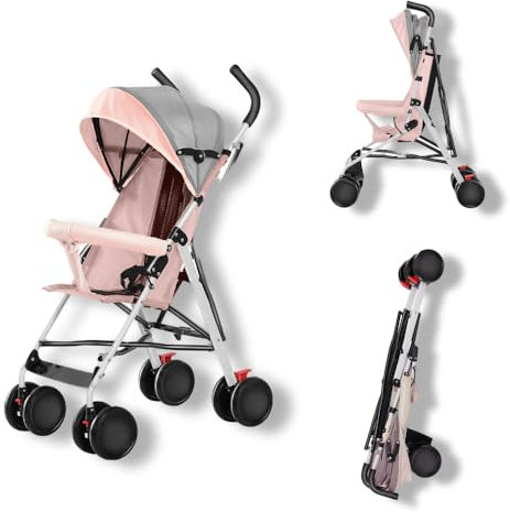 Poussette Canne 0-4 ans,Landau Poussette pour enfant,Pliable/Auvent Réglable/Roues Verrouillables/Coussin de Siège Confortable/Absorbant les Chocs et résistant à l'usure,L67cm x L45cm x H100cm (Rose)