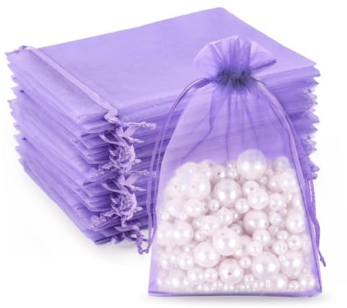 G2PLUS Flieder Organzasäckchen, 10x15cm Geschenk Organzabeutel, Organza Säckchen, 50 Stück Organza-Beutelchen mit Kordelzug Sie als Hochzeit Bonbonsbeutel,Schmuckbeutel