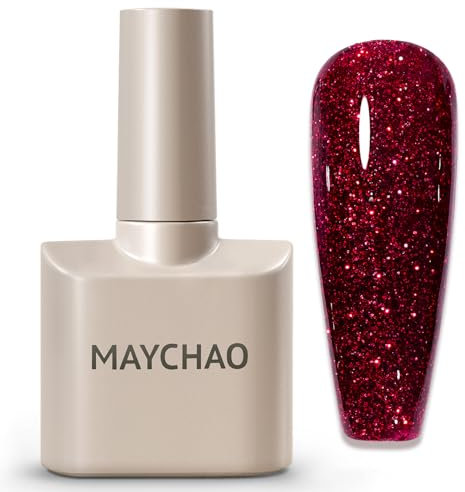 MAYCHAO 15ML Glitter Gel Nail Polish, Burgundy Glitter Gel Polish Soak Off UV LED Nail Polish Nail Art Starter Manicure Salon DIY at Home, 0.5 OZ