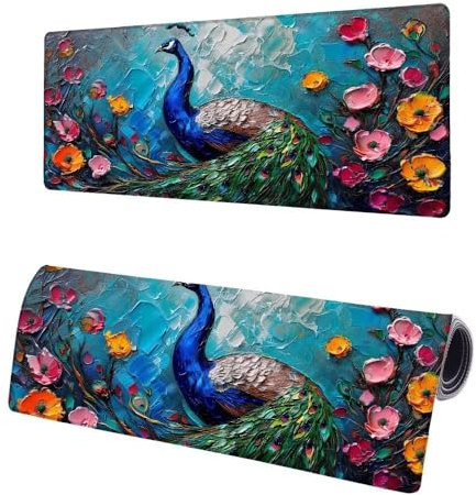 Tapis de Souris XXL Bleu, 800x400x3mm Grand Tapis de Souris Gamer Paon, Étendu Tapis de Souris à Bords Cousus, sous Main Bureau Tapis Souris avec Base en Caoutchouc antidérapante pour Maison Z-2