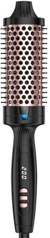 Terviiix Thermal Brush 45mm, Double MCH Ceramic Curling Tong Tourmaline Ionic 2 in 1 Heated Hair Curling Wand Brush, Digital Display 5 Temperatures Curling Iron Dual Voltage for Long Hair