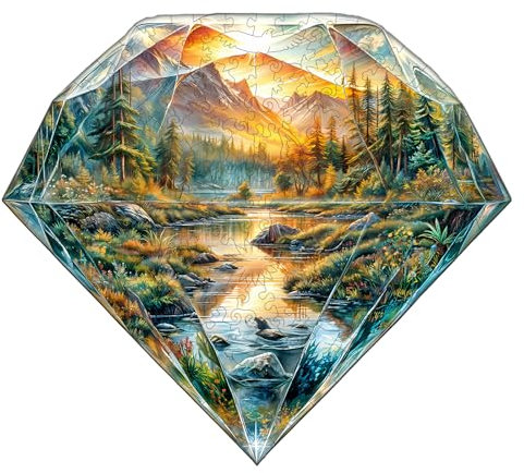 BYHEARTOHOME Wooden Puzzles for Adults - 300 Pieces Diamond Landscape Puzzle - Unique Shapes Wooden Jigsaw Puzzles for Adults - Eco-Friendly Home Office Decor (L-13.4 * 13.4in)