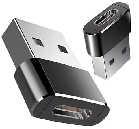 J & R USB to USB C Adapter USB C to USB Adaptor, Metal Mini Converter for Data & Charging, Ultra-Compact 2-Pack (Black & Silver) for Samsung, Apple, Google Pixel, iPhone