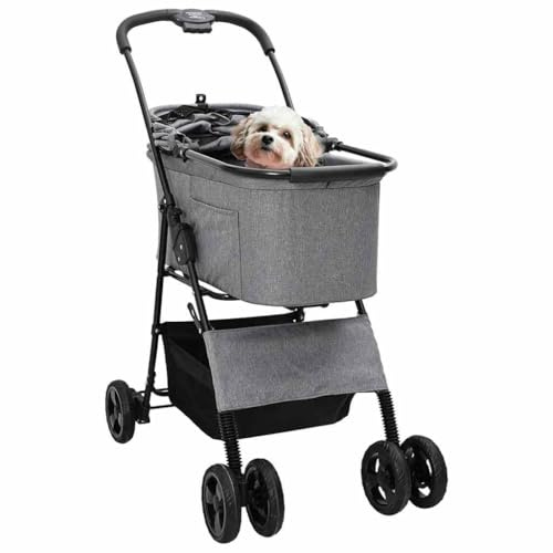vidaXL Folding Pet Stroller Adjustable Grey 81 x 47 x 99 cm Polyester