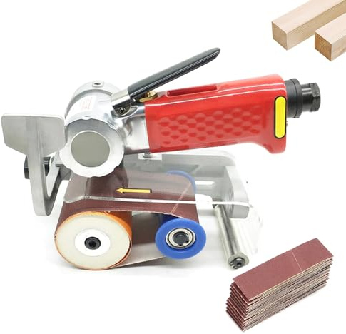 Pneumatic Wire Drawing Machine, 7000rpm Handheld Mini Belt Sander with Control Valve, Portable Roller Sanding Machine, Efficient Grinding and Brushing, for Wood, Iron, A