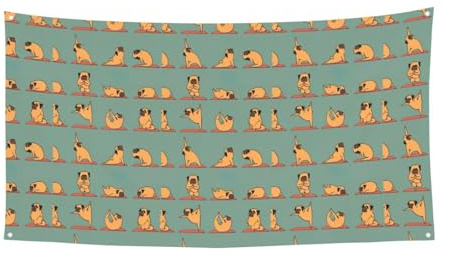 Festliches Party-Banner mit Yoga-Mops-Aufdruck, für Geburtstag, Jahrestag, Hochzeit, Urlaub und saisonale Anlässe