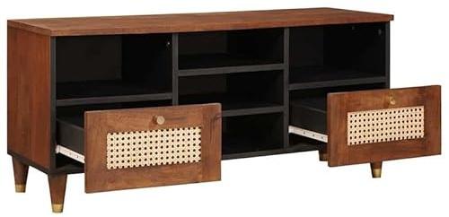 Eleganz Regalsystem Braun aus massivem Mangoholz & Rohr - Medienlagerungsschrank 100 x 33,5 x 46 cm - Stabiles Regal für Wohnzimmer, Büro oder Lager