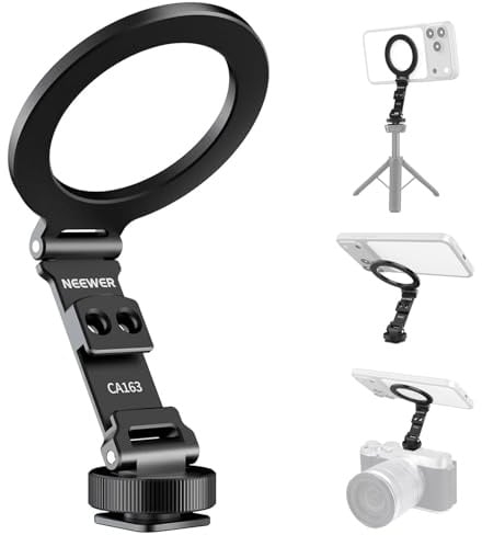NEEWER Supporto Telefono Magnetico Treppiede, Adattatore Cold Shoe, CA163 | Supporto Telefono Leggero Portatile per Fotocamera, Compatibile con MagSafe iPhone, Samsung, Android per Registrazioni Video