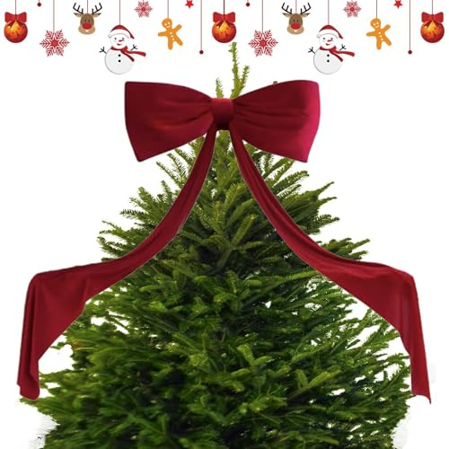 fioccos gigante velluto per albero Natale | 70.8 In fiocchi per albero Natale | Decorazioni natalizie con fiocchi bordeaux stelle filanti lunghe | Grande decorazione con fioccos in velluto per feste