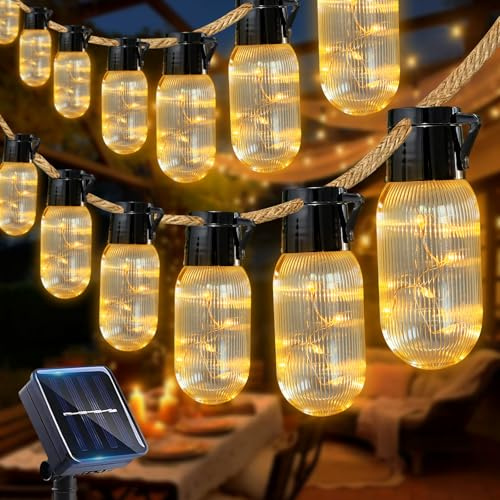 Solar Lichterkette Outdoor 10 Meter, Solarlichterkette Außen Wetterfest(A) | Lichterkette Außen Solar 10m, Solar Lichterkette Aussen, 8 Modi, 15 Glühbirnen, LED Lichterkette Balkon Garten Terrasse