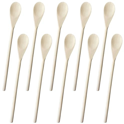 10-Piece Wooden Spoons for Cooking, 12 Inch (30x4cm) Oval Wood Stirring Spoons, Long Handled Kitchen Utensil Set for Mixing, Baking and Serving