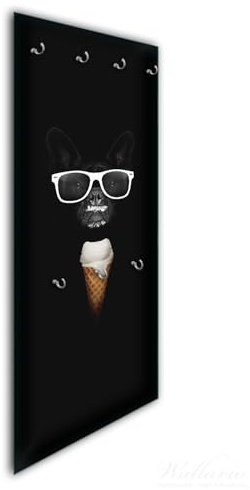 Wallario Wandgarderobe aus Glas in Größe 50 x 125 cm in Premium-Qualität, Motiv: Hund mit EIS | 7 Kleiderhaken zum Aufhängen von Jacken