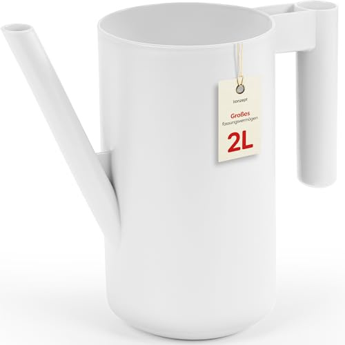 KONZEPT Kleine Gießkanne für Zimmerpflanzen 2 L – Blumengießkanne aus Kunststoff mit schmaler Tülle und ergonomischem Griff, UV- & wetterbeständig, Robust, für Zuhause, Balkon & Garten, Weiß