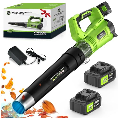 Soplador De Hojas, con Una Batería 8000 mAh, Una Velocidad Máxima del Viento 320 Km/h, 5 Velocidades De Viento Ajustables y Un Modo Turbo, Se Puede Utilizar para Limpiar Jardin, cesped, Hojas y Nieve