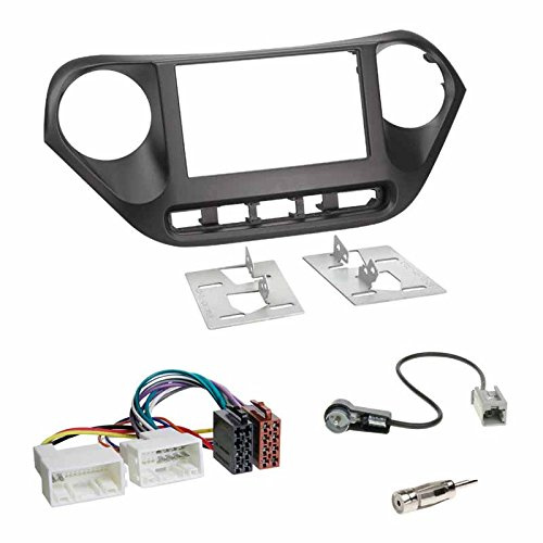 Einbauset: Autoradio Doppel-DIN 2-DIN 2 DIN Radioblende Radio Blende Halterung schwarz + ISO Radioanschlusskabel Radio Adapter + Antennenadapter für Hyundai i10 (IA) ab 11/2013