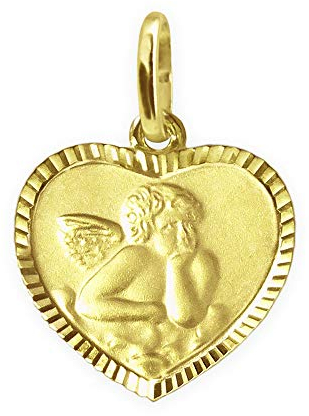 CLEVER SCHMUCK Herz Anhänger mit Engel 11 x 10 mm Rückseite Gott schütze Dich * Blumendekor Rand diamantiert 333 Gold 8 Karat im Schmucketui