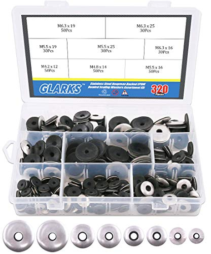 Glarks 320 pcs en acier inoxydable en néoprène soutenu EPDM reconstitué Rondelles Assortiment kit travail pour # 4/# 5/# 6 Vis