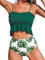 CUPSHE Smocked Grün und Monstera High Waist Bikini, Grün Weiß, XL