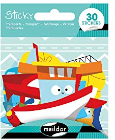 Maildor AE179C - Packung 4 Stickerbogen Sticky, 30 Stickers, Großformat, ideal für Scrapbooking oder die Dekoration des Tagebuchs, der Bücher oder Hefte, Transports, 1 Pack