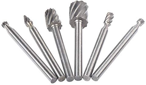 KATUR Jeu de fraises de coupe, fraise rotative à coupe unique, outil de limes rotatives en acier à haute vitesse pour la coupe du bois et du métal, 6 pièces à tige de 1/8 pouce