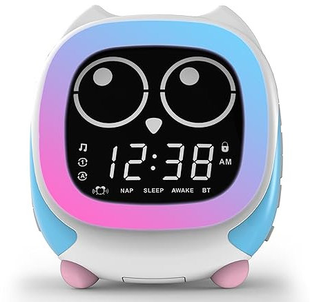 iTOMA Addo Kids Alarm Clock,Sunrise/Sunset Simulation Bedside Lamp, Grow Children's Clock Trainer and Bluetooth Music Player,White Noise Sleep Sounds, Wake-Up Alarm Clock, Owl Design CKS912
